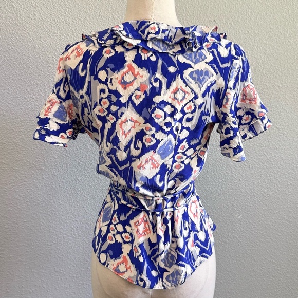Tucker Silk Wrap Floral Blouse Size Small Ruffle Detail - Picture 3 of 5